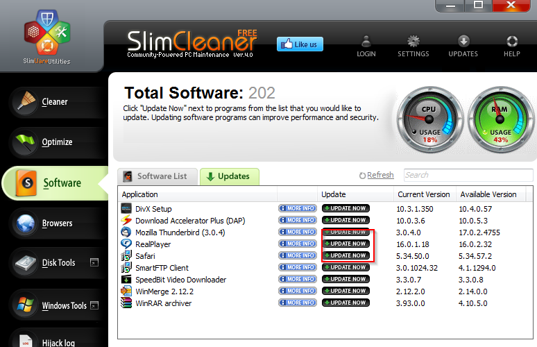  upgrade your software with SlimCleaner